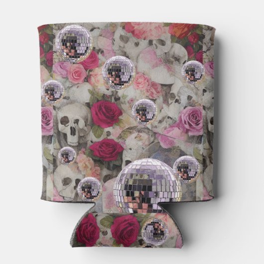 Roze Disco Balls, Skulls en Rozen Motif Blikjeskoeler (Achterkant)