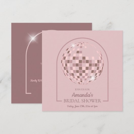 Roze Disco Boogie Bridal Shower Uitnodiging (Voorkant / Achterkant)