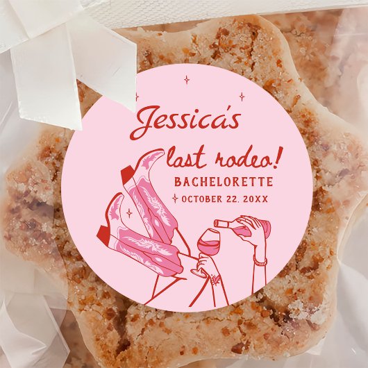 Roze Disco Cowgirl Afscheid Feestje Ronde Sticker