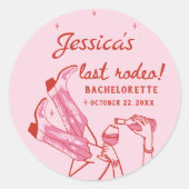 Roze Disco Cowgirl Afscheid Feestje Ronde Sticker (Voorkant)