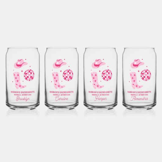 Roze Disco Cowgirl Bachelorette Feest Favor Glas (Voorkant)