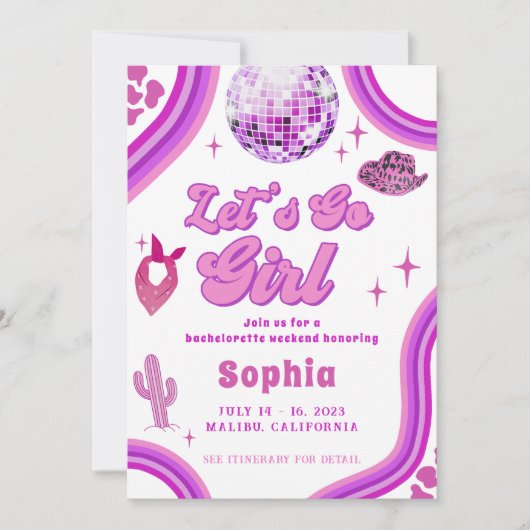 Roze Disco Cowgirl Bachelorette Rodeo Weekend Kaart (Voorkant)