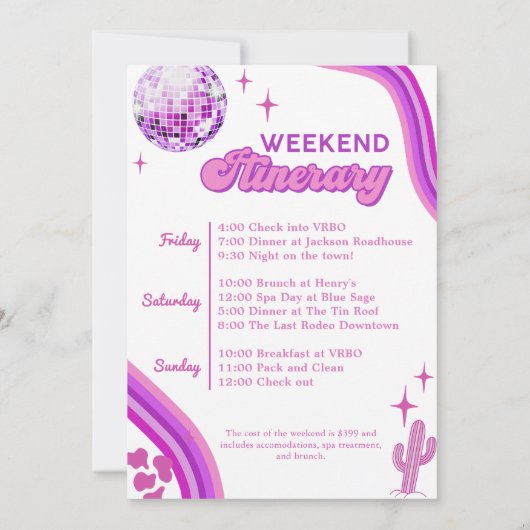 Roze Disco Cowgirl Bachelorette Rodeo Weekend Kaart (Achterkant)