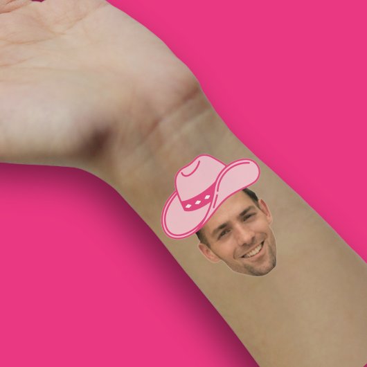 Roze Disco Cowgirl  bruidegom Face Hand Sticker