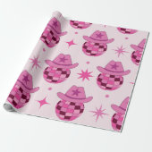 Roze Disco Cowgirl Hoed Patroon met Sterren Cadeaupapier (Uitgerold)