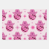 Roze Disco Cowgirl Hoed Patroon met Sterren  Inpakpapier Vel (Voorkant 3)