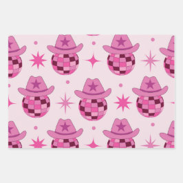 Roze Disco Cowgirl Hoed Patroon met Sterren  Inpakpapier Vel