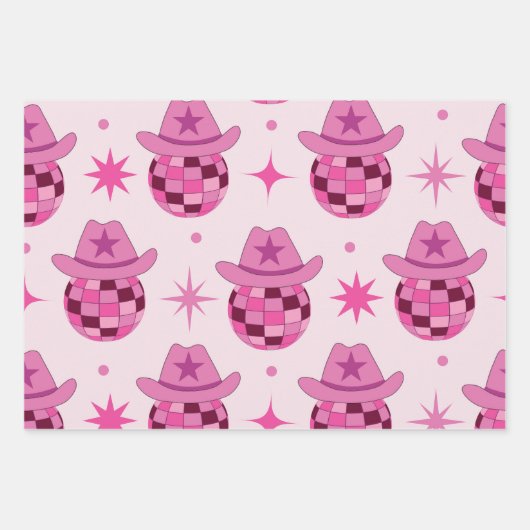 Roze Disco Cowgirl Hoed Patroon met Sterren  Inpakpapier Vel (Voorkant)