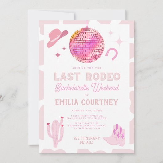 Roze Disco Cowgirl Laatste Rodeo Bachelorette Week Kaart (Voorkant)