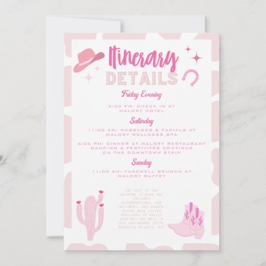 Roze Disco Cowgirl Laatste Rodeo Bachelorette Week Kaart (Achterkant)