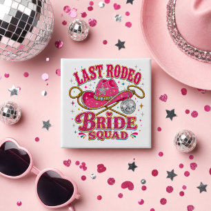 Roze Disco Cowgirl Laatste Rodeo Bruidsentourage Vierkante Button 5,1 Cm