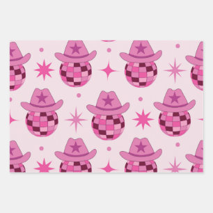 Roze Disco Cowgirl Pet Pattern met Sterren Inpakpapier Vel