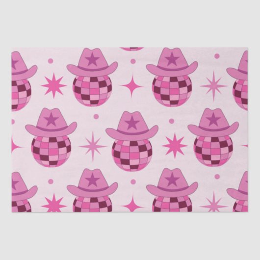 Roze Disco Cowgirl Pet Pattern met Sterren Tissuepapier (Voorkant)