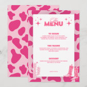 Roze Disco Cowgirl Retro Trouw Menu Kaarten (Voorkant / Achterkant)