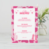 Roze Disco Cowgirl Retro Trouw Menu Kaarten (Staand voorkant)