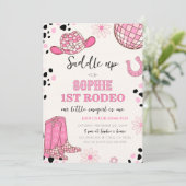 Roze Disco Cowgirl Rodeo 1e verjaardag Kaart (Staand voorkant)