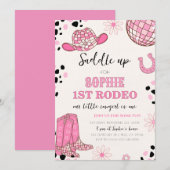 Roze Disco Cowgirl Rodeo 1e verjaardag Kaart (Voorkant / Achterkant)