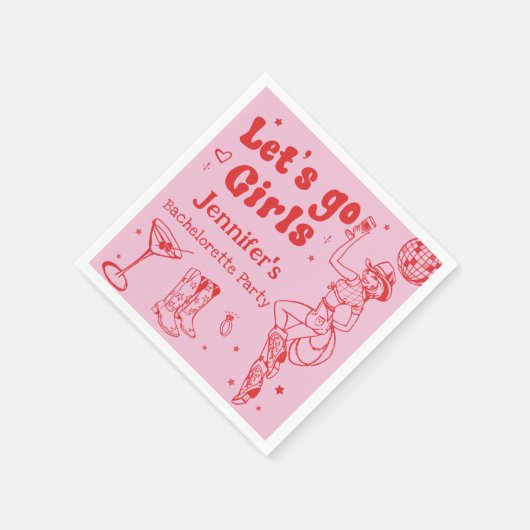 Roze Disco Cowgirl Rodeo Bachelorette Feestje Servet (Hoek)