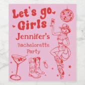 Roze Disco Cowgirl Rodeo Bachelorette Party Wijn Etiket (Enkel label)
