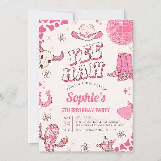 Roze Disco Cowgirl Rodeo Verjaardagsfeestje Kaart (Voorkant)