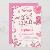 Roze Disco Cowgirl Rodeo Verjaardagsfeestje Kaart (Voorkant / Achterkant)