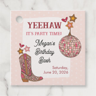 Roze Disco Cowgirl Verjaardag Favor Tags Bedankjes Labels