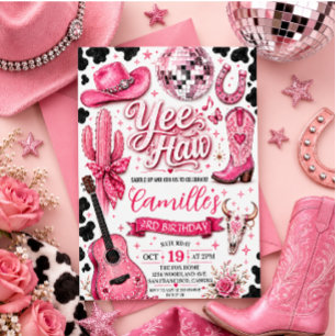 Roze Disco Cowgirl Verjaardag Kaart