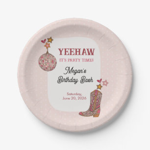 Roze Disco Cowgirl Verjaardag Papieren Borden Bordje