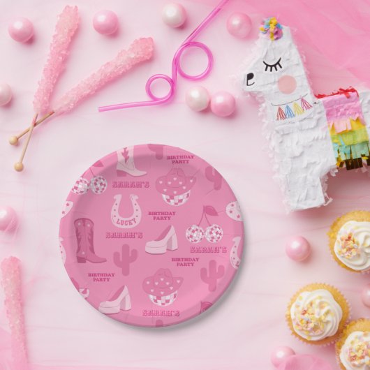 Roze | Disco Cowgirl verjaardagsfeestje Papieren Bordje (Feest)
