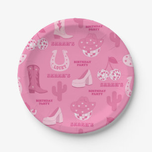Roze Disco Cowgirl verjaardagsfeestje Papieren Bordje