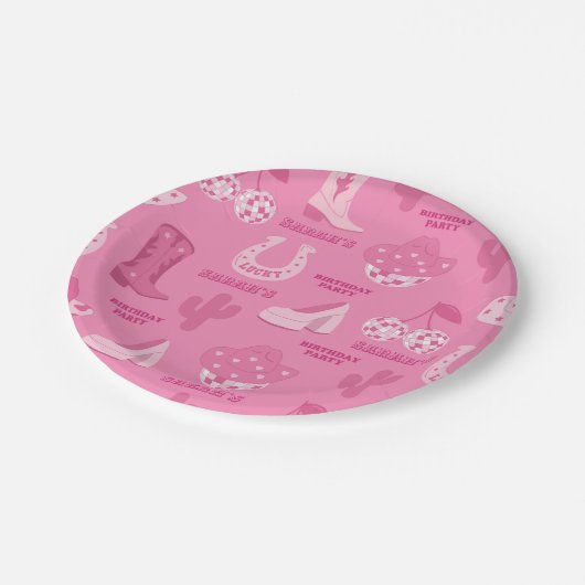Roze | Disco Cowgirl verjaardagsfeestje Papieren Bordje (Gekanteld)