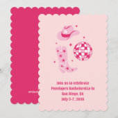 Roze Disco Cowgirl vrijgezellenfeest Uitnodigen Kaart (Voorkant / Achterkant)