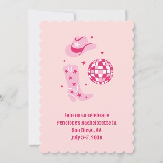 Roze Disco Cowgirl vrijgezellenfeest Uitnodigen Kaart (Voorkant)