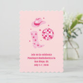 Roze Disco Cowgirl vrijgezellenfeest Uitnodigen Kaart (Staand voorkant)