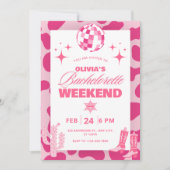 Roze Disco Cowgirl Weekend Route Uitnodiging (Voorkant)