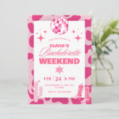 Roze Disco Cowgirl Weekend Route Uitnodiging (Staand voorkant)
