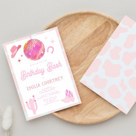 Roze Disco Cowgirl Western Rodeo Birthday Bash Kaart