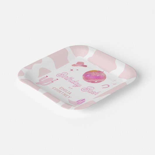 Roze Disco Cowgirl Western Rodeo Birthday Bash Papieren Bordje (Gebogen)