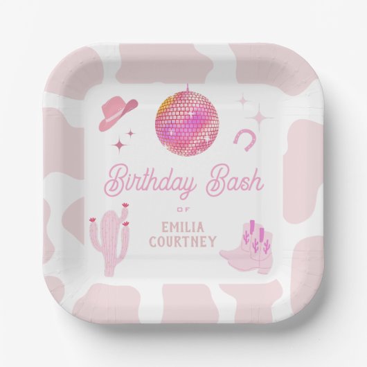 Roze Disco Cowgirl Western Rodeo Birthday Bash Papieren Bordje (Voorkant)