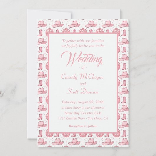 Roze Disco Cowgirl Westerne thema bruiloft Kaart (Voorkant)