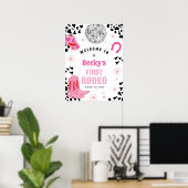 Roze Disco Eerste Rodeo Meisje 1e Verjaardag Welko Poster (Thuiskantoor)