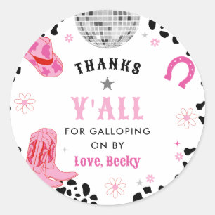 Roze Disco Eerste Rodeo Meisje Eerste Verjaardag Ronde Sticker