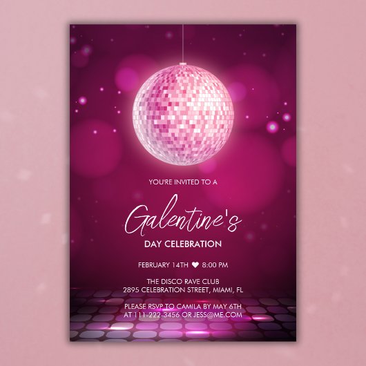 Roze Disco Girls Night Galentine's Day Party Kaart