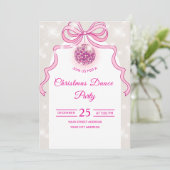 Roze Disco Glitter Meisjes Kerstfeest Uitnodiging (Staand voorkant)