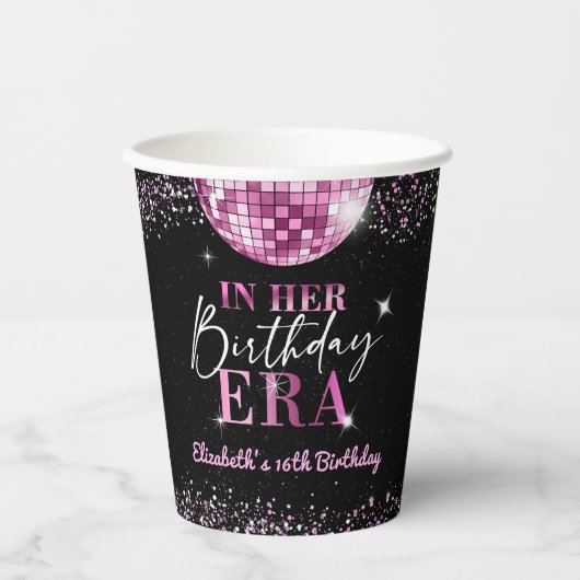 Roze Disco In Mijn Verjaardagstijd Verjaardag Papieren Bekers (Voorkant)