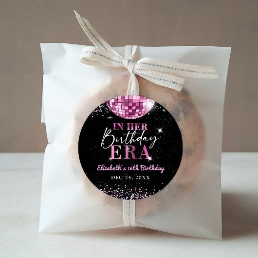 Roze Disco In Mijn Verjaardagstijd Verjaardag Ronde Sticker