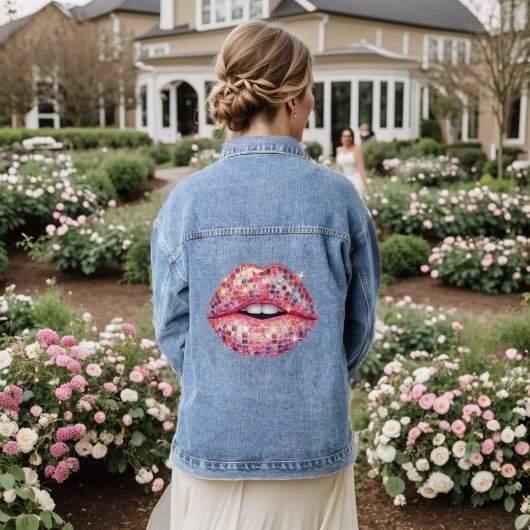 Roze disco lippen denim jacket (Huwelijk Achterkant)