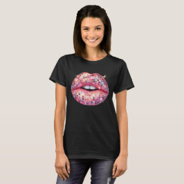 Roze disco lippen t-shirt