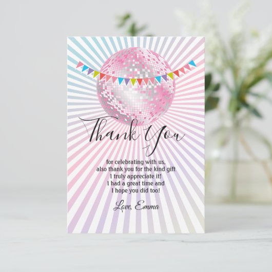 roze, disco party, bedankt kaart (Staand voorkant)
