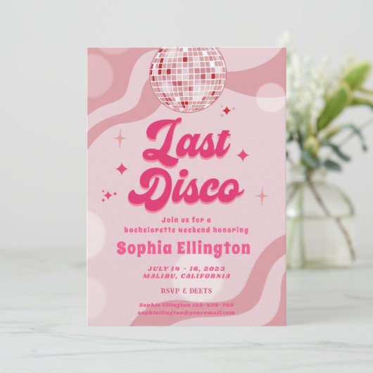 Roze Disco Retro Bachelorette Weekend Route Kaart (Staand voorkant)